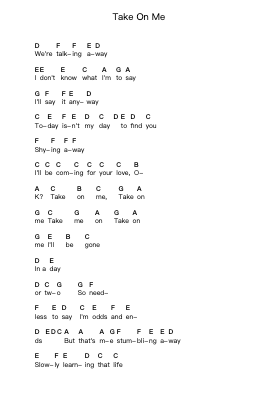 Take On Me Piano letter notes by a-ha - Arr.Mewyatt