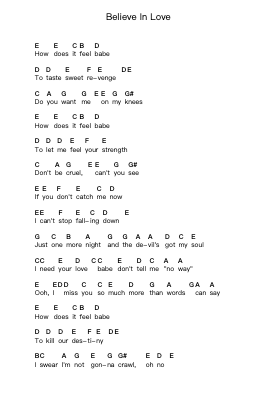 Believe In Love Piano letter notes by Scorpions - Arr.Norgiles