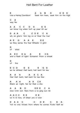 Hell Bent For Leather Piano letter notes by Judas Priest - Arr.Chloemen O'Cazie
