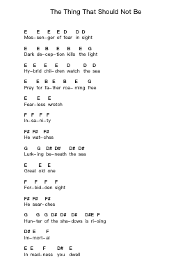 The Thing That Should Not Be Piano letter notes by Metallica - Arr.Keyjean Leighmuel