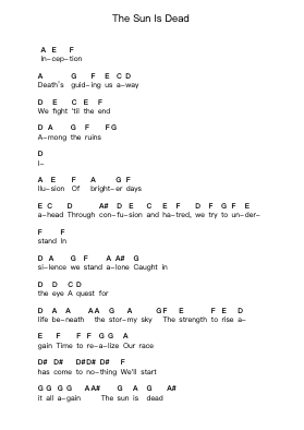 The Sun Is Dead Piano letter notes by DragonForce - Arr.Faithevice