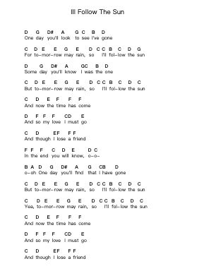 Ill Follow The Sun Piano letter notes by The Beatles - Arr.Webbkay