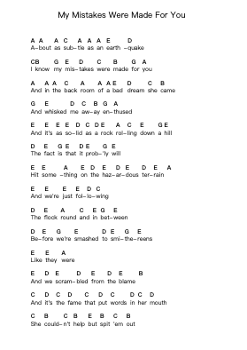 My Mistakes Were Made For You Piano letter notes by The Last Shadow Puppets - Arr.Gemcam Lanbert