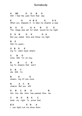 Somebody Piano letter notes by Haken - Arr.Everkeith Abters