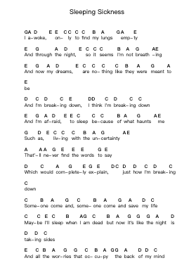 Sleeping Sickness Piano letter notes by City and Colour - Arr.Borgcon Keford