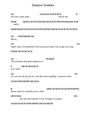 Shadow Soldiers Piano letter notes by Accept - Arr.Wolian
