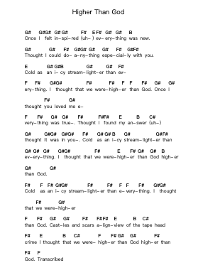 Higher Than God Notas de piano en letras por King's X - Arr.Raemen