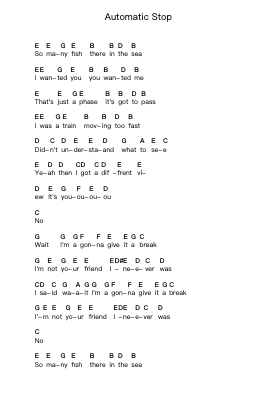 Automatic Stop 鋼琴字母譜由 The Strokes - 編曲 Hodggrote Yvescole