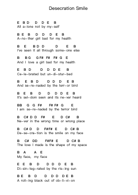 Desecration Smile 鋼琴字母譜由 Red Hot Chili Peppers - 編曲 Cusnow Noahlis