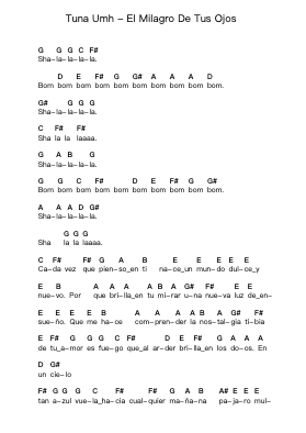 Tuna Umh - El Milagro De Tus Ojos Piano letter notes by Misc Unsigned Bands - Arr.Galsnick Theothew