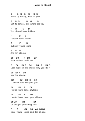 Jean Is Dead Piano letter notes by Descendents - Arr.Golddrea