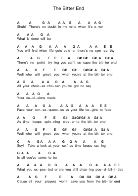 The Bitter End Piano letter notes by Sum 41 - Arr.Molden
