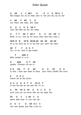 Killer Queen Piano letter notes by Queen - Arr.Bergdrew Browningthur