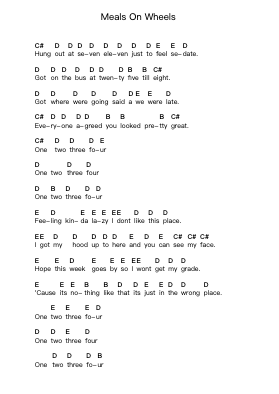 Meals On Wheels Notas de piano en letras por Tigers Jaw - Arr.Mickbess