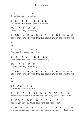 Roundabout 鋼琴字母譜由 Yes - 編曲 Earllotte Mansnix