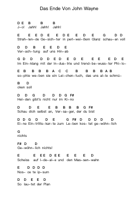 Das Ende Von John Wayne Piano letter notes by Callejon - Arr.Mewood Teries