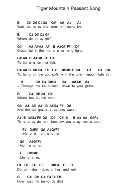 Tiger Mountain Peasant Song Piano letter notes by Fleet Foxes - Arr.Rusden