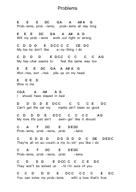 Problems Piano letter notes by The Everly Brothers - Arr.Ogrite Samptian