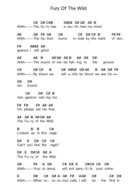 Fury Of The Wild पियानो पत्र नोट्स द्वारा HammerFall - Arr.Chloemen O'Cazie