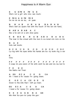 Happiness Is A Warm Gun Piano letter notes by The Beatles - Arr.Quinncol