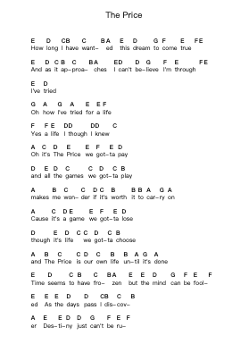 The Price पियानो पत्र नोट्स द्वारा Twisted Sister - Arr.Doulow