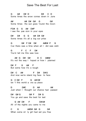Save The Best For Last Piano letter notes by Vanessa Williams - Arr.Hulstone Lilsper