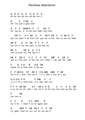 Reckless Abandoner Piano letter notes by Blackfoot - Arr.Gunchi