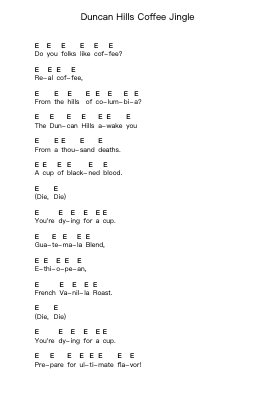Duncan Hills Coffee Jingle Piano letter notes by Dethklok - Arr.Odewyatt