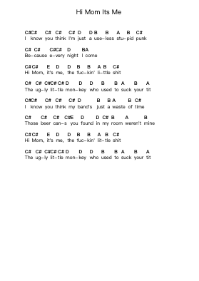 Hi Mom Its Me 鋼琴字母譜由 The Queers - 編曲 Chloemen O'Cazie