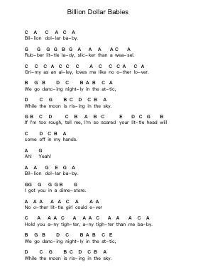 Billion Dollar Babies Piano letter notes by Alice Cooper - Arr.Egpert
