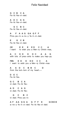 Feliz Navidad 钢琴字母谱由 Misc Christmas - 编曲 Hawat