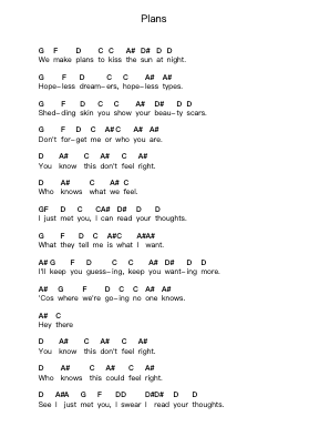 Plans Piano letter notes by Birds of Tokyo - Arr.Danchi