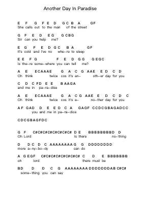 Another Day In Paradise Piano letter notes by Phil Collins - Arr.Gedodd