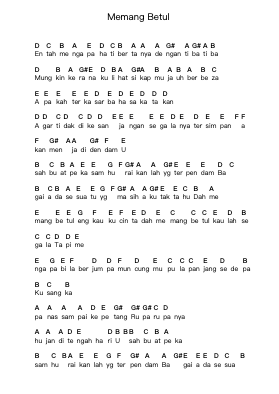 Memang Betul Piano letter notes by Melayu - Arr.Fastjean