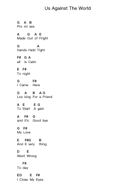 Us Against The World Piano letter notes by Steve Harris - Arr.Kelniell Bircer