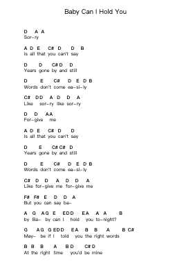 Baby Can I Hold You ピアノの音符 by Tracy Chapman - Arr.Reygess