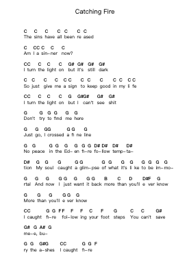 Catching Fire Piano letter notes by Sonic Syndicate - Arr.Brumaud