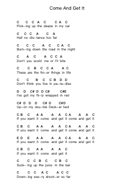 Come And Get It Piano letter notes by AC/DC - Arr.Krispert