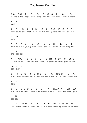 You Never Can Tell Piano letter notes by Chuck Berry - Arr.Sampcon Mevans