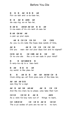 Before You Die Piano letter notes by Bad Religion - Arr.Mattvey Chilrick