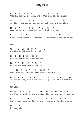 Betty Blue Piano letter notes by Dritte Wahl - Arr.Duttdes Dawnpril