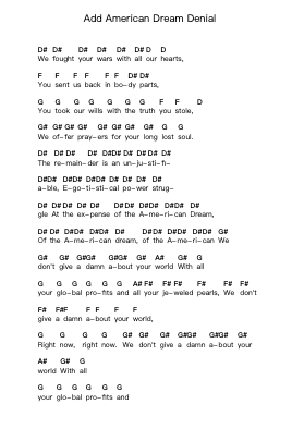 Add American Dream Denial โน้ตตัวอักษรเปียโนโดย System Of A Down - Arr.Deirmand