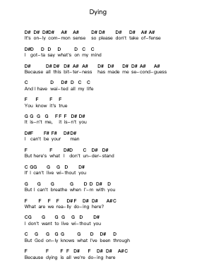Dying Piano letter notes by Stone Sour - Arr.Hula