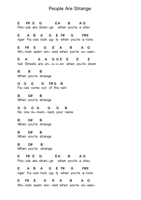 People Are Strange Piano letter notes by The Doors - Arr.Spenborg