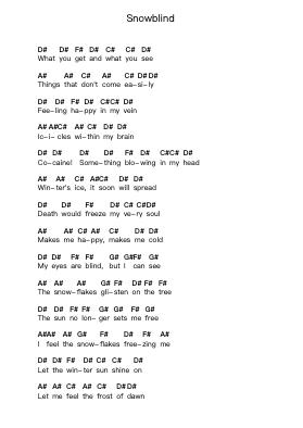 Snowblind Piano letter notes by Black Sabbath - Arr.Nellvi