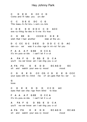 Hey Johnny Park Piano letter notes by Foo Fighters - Arr.Judmons Bairdchel