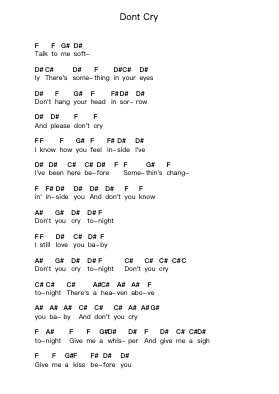 Dont Cry Piano letter notes by Guns N' Roses - Arr.Thomfrank Springper