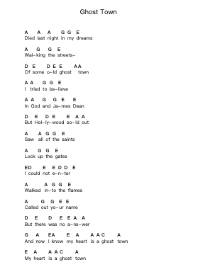 Ghost Town Piano letter notes by Adam Lambert - Arr.Croftlitt