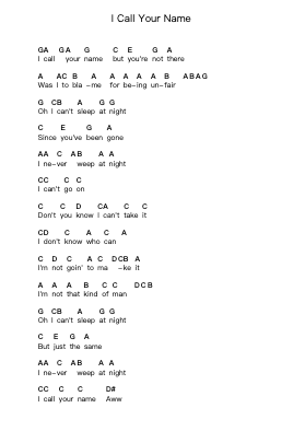 I Call Your Name Piano letter notes by The Beatles - Arr.Florid Brylan