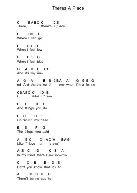 Theres A Place Klavierbuchstaben-Noten von The Beatles - Arr.Bradfred Copsweet
